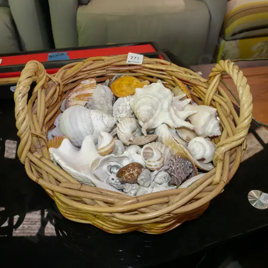 cane basket and seashells
