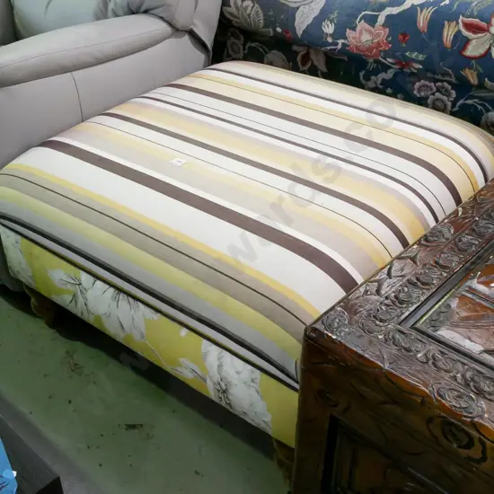 large striped and floral upholstered ottoman H-430 W-820 D-820