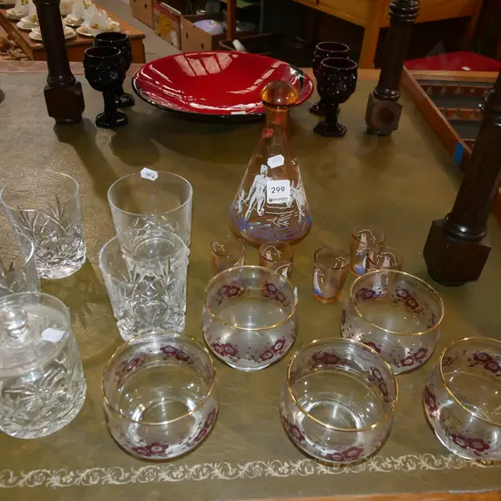 glass tumblers, decanter set etc