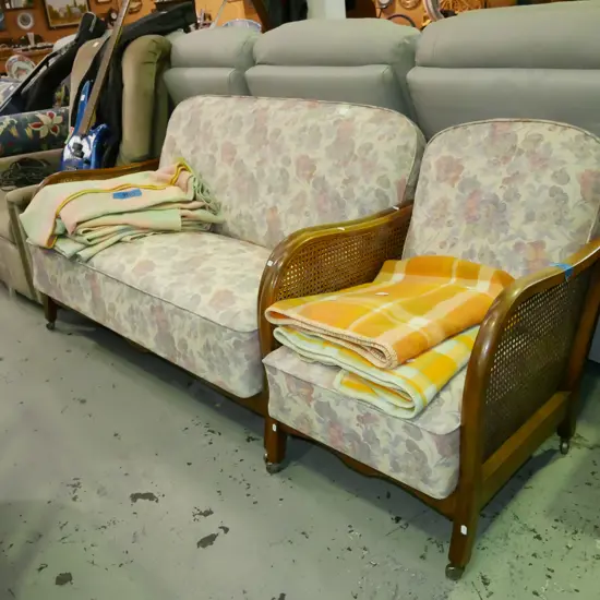 floral upholstered bergere louge suite - 2 seater and 1 single