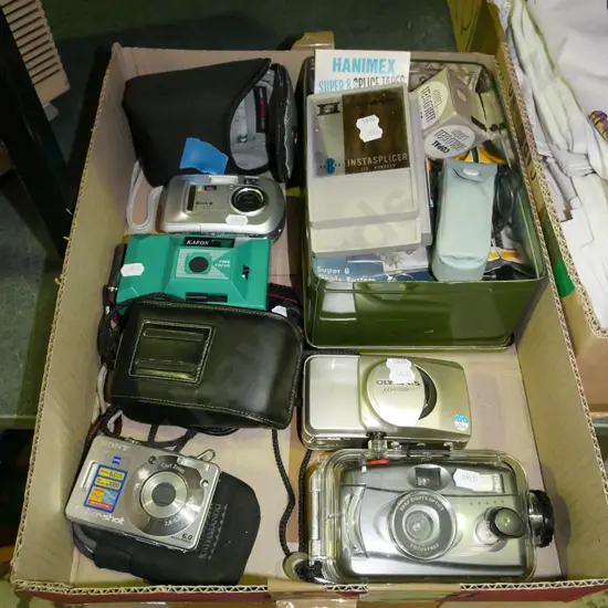 box; 35mm cameras, film splicer etc