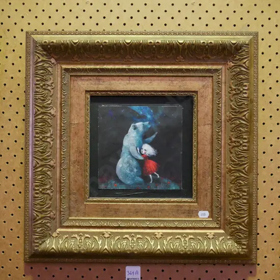 small framed print - girl and bear