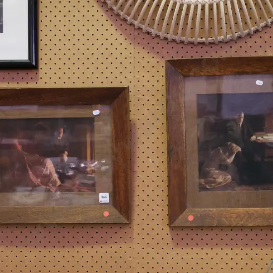 2x oak framed prints - man and woman