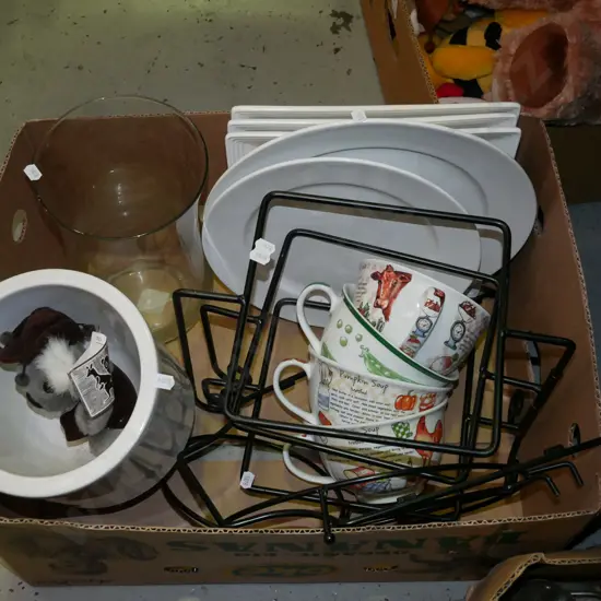 box; glass vase, jardiniere, plate stands etc