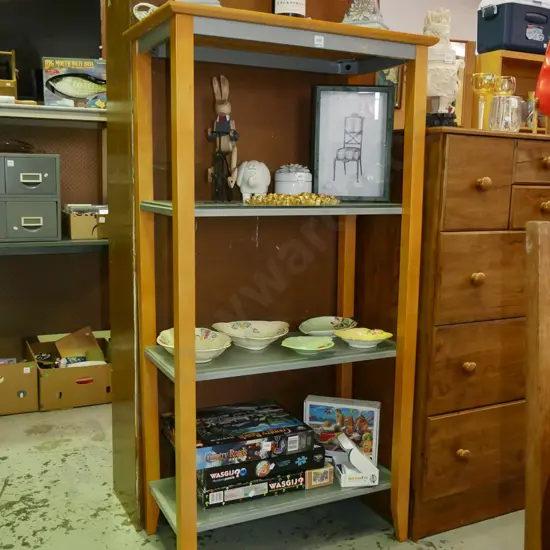 metal glass and wood shelves H-1420 W-730 D-400