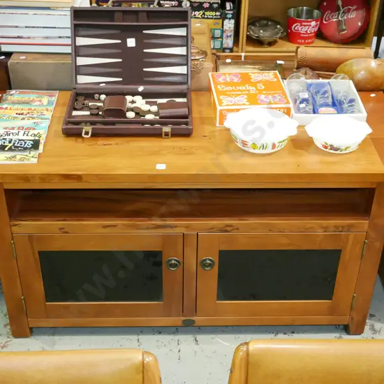 solid rimu 2 glazed door entertainment unit H-680 W-1310 D-500