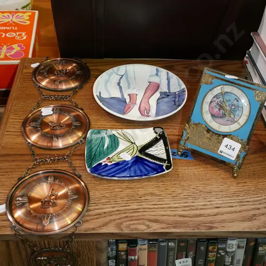 retro pressed copper wall art, bedside clock, plate, dish