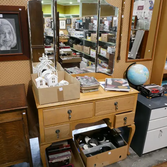 oak cab leg 4 drawer 3 mirror back dresser H-1700 W-975 D-500