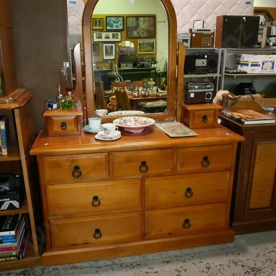 solid recycled rimu 9 drawer mirror back dresser H-1700 W-1260 D-450