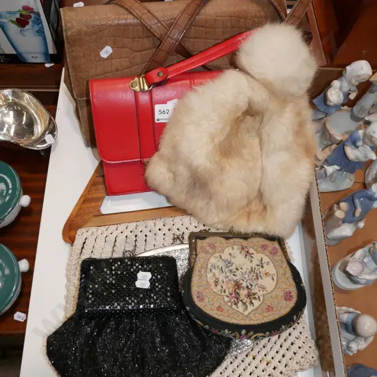clutch purse, hand bags, fur hat