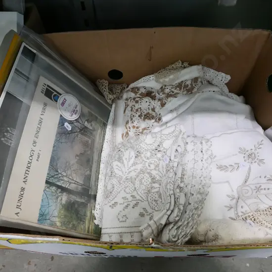 bo; tablecloths, linen, LPs