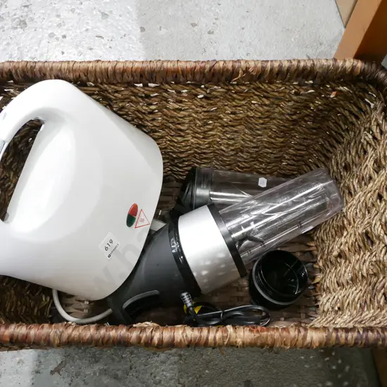 cane basket; nutribullet, sandwich press