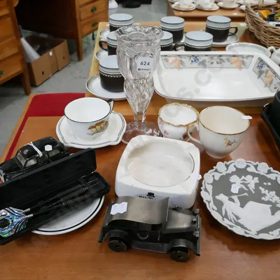glass vases, set of darts, model vehicles etc