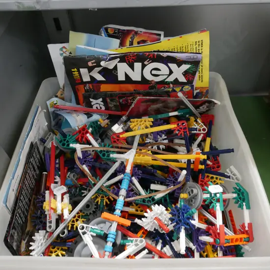 tub of K'Nex construction toys