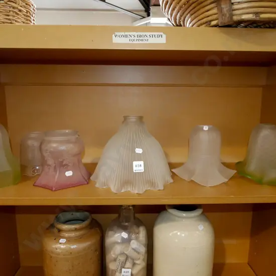 shelf of 6 Edwardian light shades