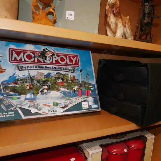 NZ Monopoly game, carboard and fabric storage chest