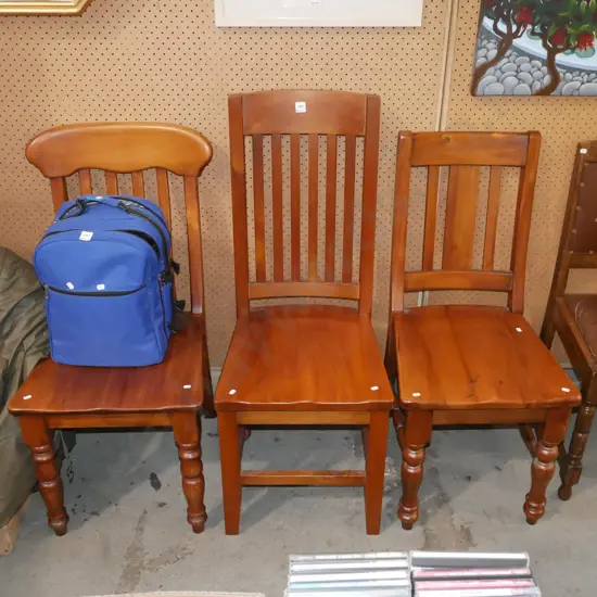 3x mismatched solid rimu dining chairs
