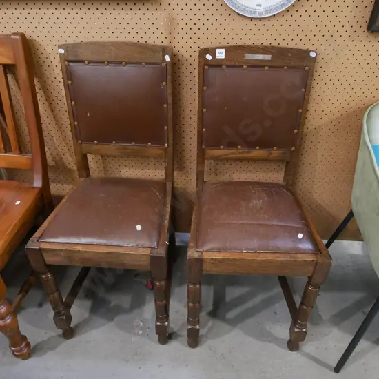 2x vinyl upholstered oak dining chairs
