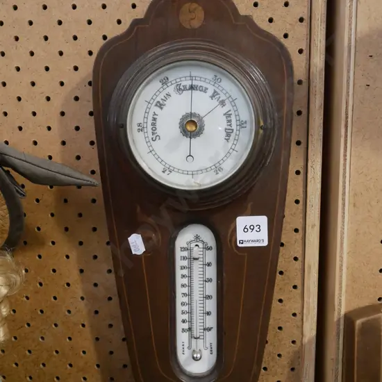 art nouveau wood cased barometer/ thermometer