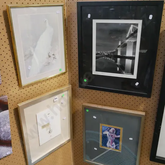4x framed artworks - 2 prints, photo print, mixed media - green dots