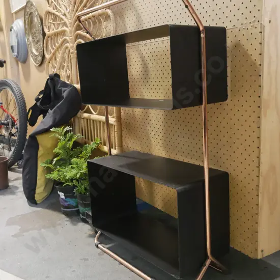 modern black metal and copper freestanding shelves
