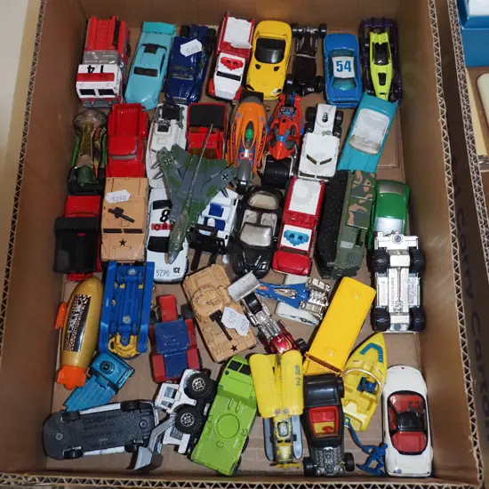 box of toy vehicles