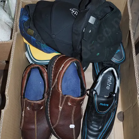 box; shoes, caps