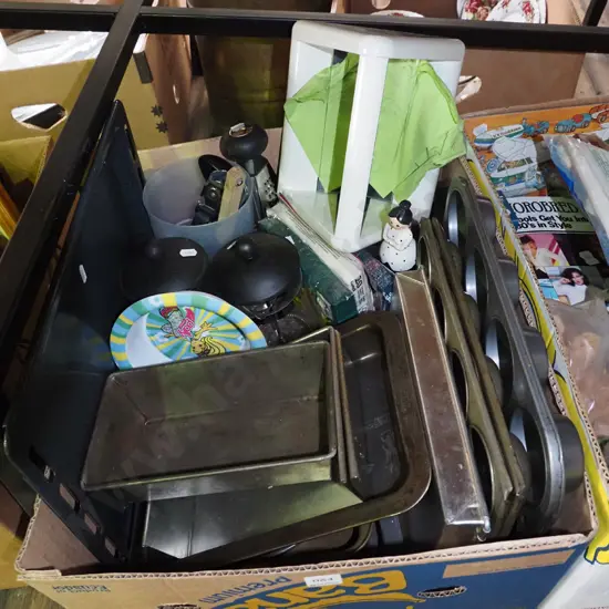 box; coffee plungers, muffin trays, cheese grater etc