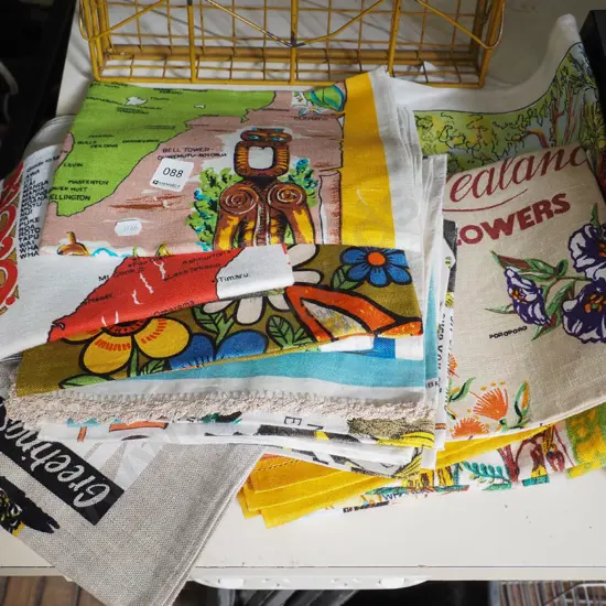 various retro linen tea towles