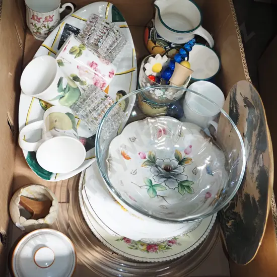 box; plates, bowls etc