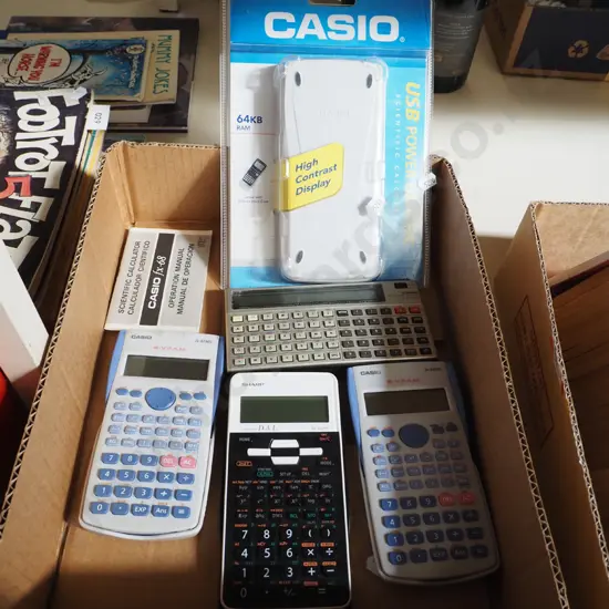 box; various calculators