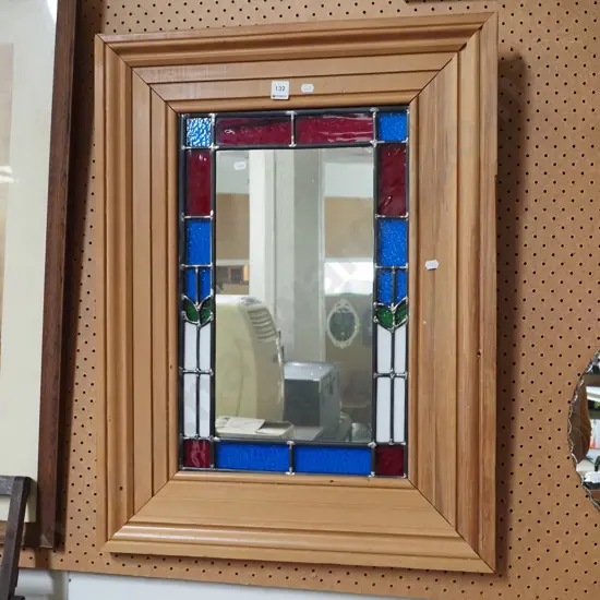 wood framed leadlight wall mirror - slight clouding to mirror