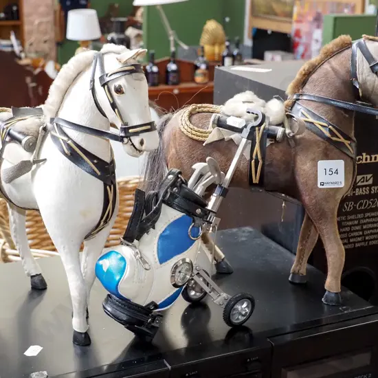 2x horse figurines, novelty golf trundler - some damage