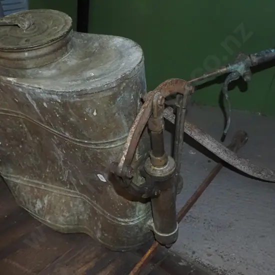 vintage copper backpack sprayer - large dent