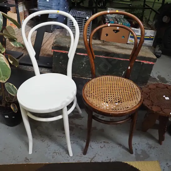 2x bentwood chairs - 1 needs repair - yellow dots