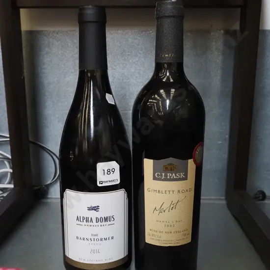 bottle of Alpha Domus 2014 syrah, Gimblett Road merlot 2002