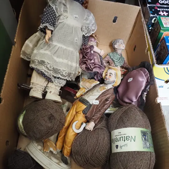 box; dolls, figurines, knitting yarn