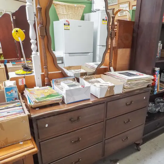 mdf faux wood veneer 6 drawer mirror back dresser H-1670 W-1100 D-410