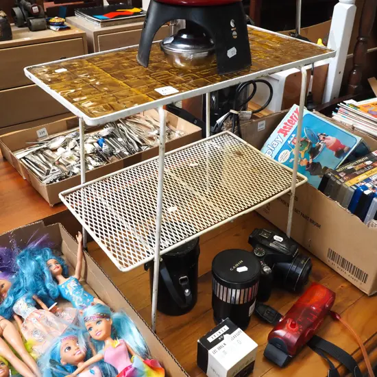 retro metal and glass top end table - slight rusting