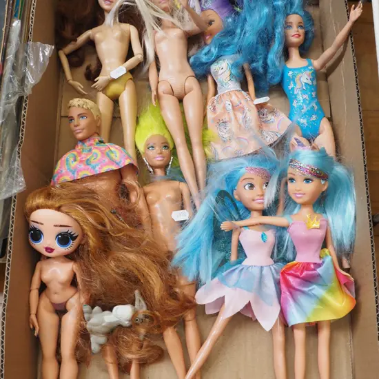 box; Barbie and other dolls etc