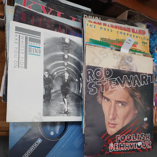 stack of LPs; Rod Stewart, Bread etc