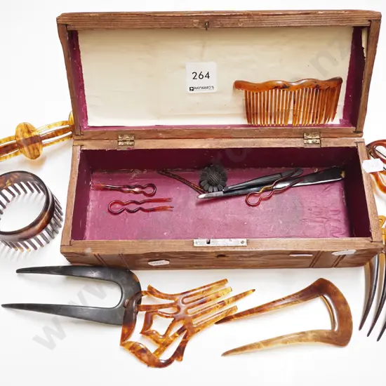 wooden box and hair combs