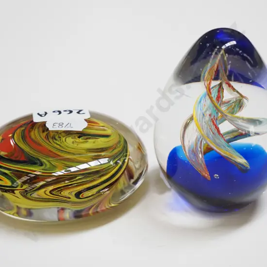 2x art glass paperweights