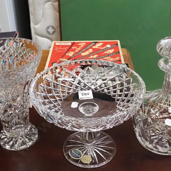 cut crystal decanter, vase, comport