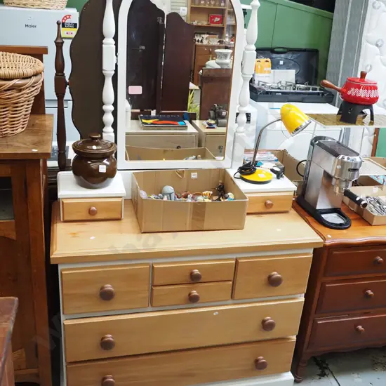 oregon and mdf part painted 7 drawer mirror back dresser H-1700 W-1000 D-420