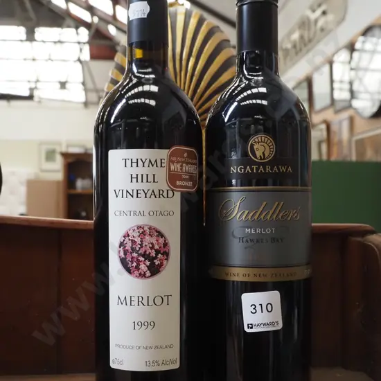 bottle of Saddlers merlot 2007, Thyme Hill merlot 1999