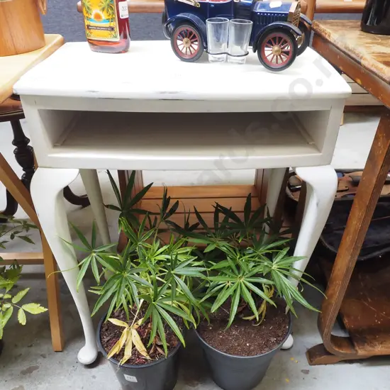 white painted cab leg hall table - missing 1 drawer