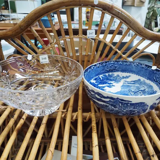 cut crystal bowl, blue and white Royal Staffordshire bowl