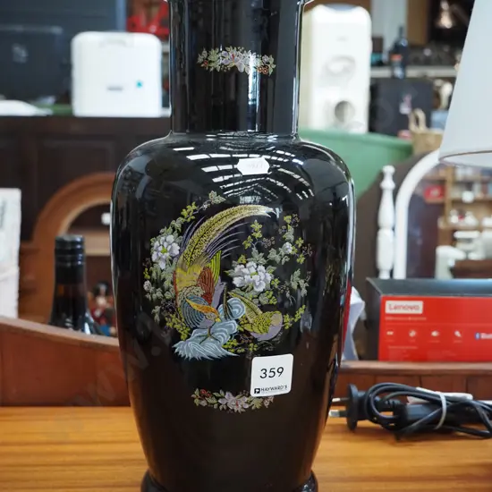 black Asian pheasant vase H-330