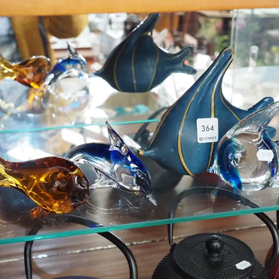 1x ceramic, 3x glass ornamental fish